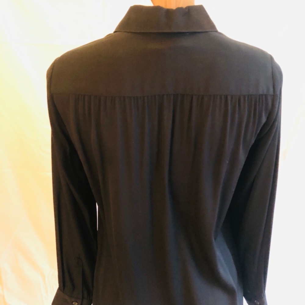 NWT, Black Silk Button Down Blouse - Picture 7 of 9